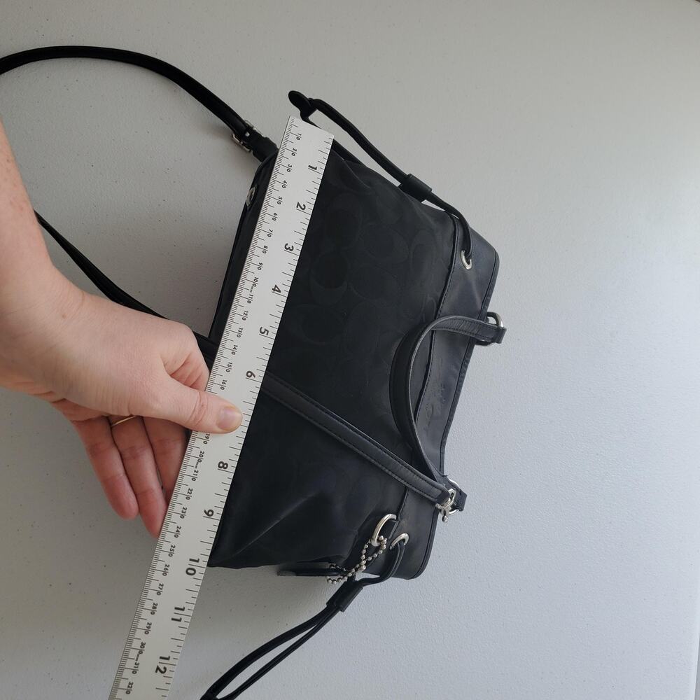 Coach Mini Drawsting Carryall Bag Signature Black Logo Leather Crossbody Purse - Picture 9 of 14